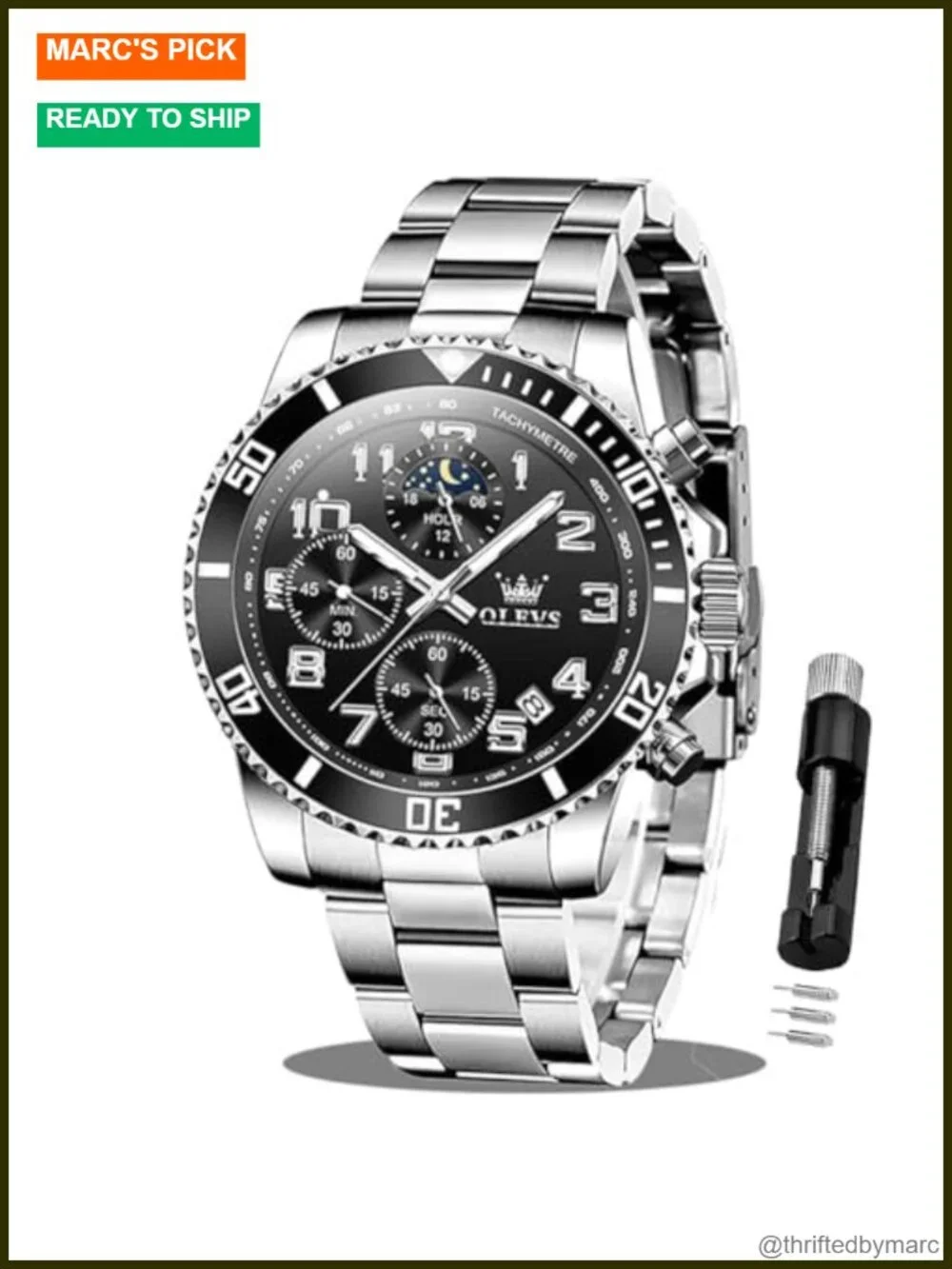 Stainless Steel Men's Watch Chronograph Analog Quartz Waterproof Business Date